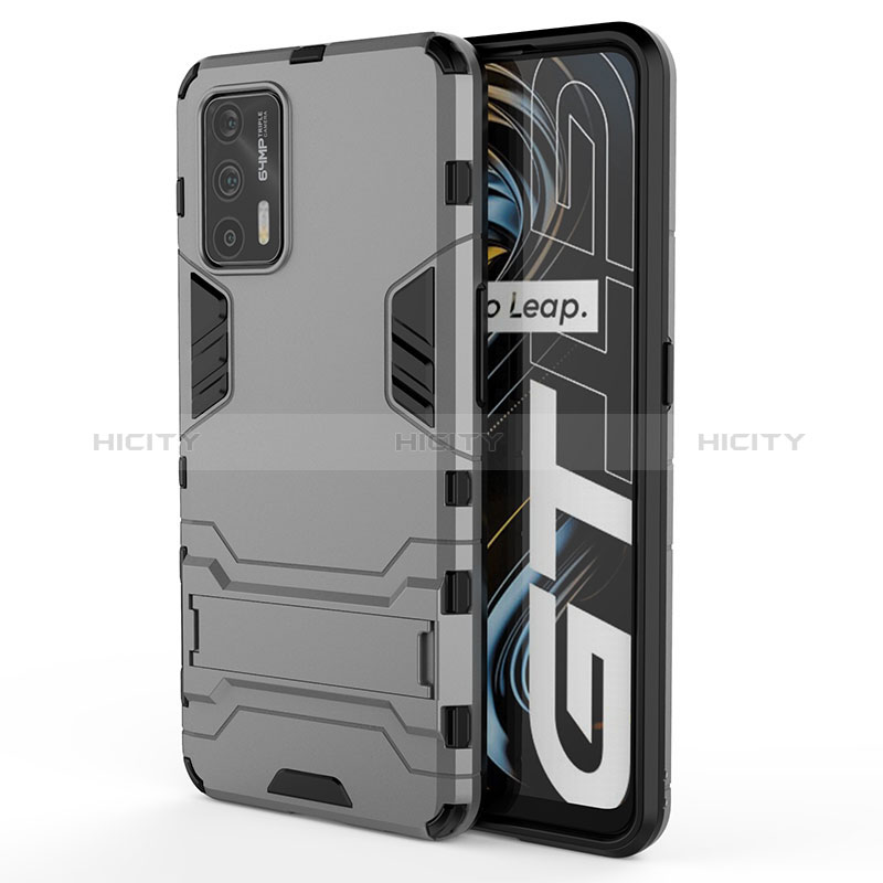 Coque Contour Silicone et Plastique Housse Etui Mat avec Support KC1 pour Realme GT Neo 2T 5G Gris Plus