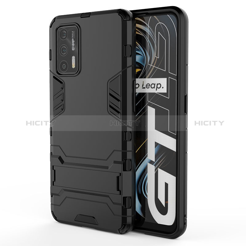 Coque Contour Silicone et Plastique Housse Etui Mat avec Support KC1 pour Realme GT Neo 2T 5G Noir Plus