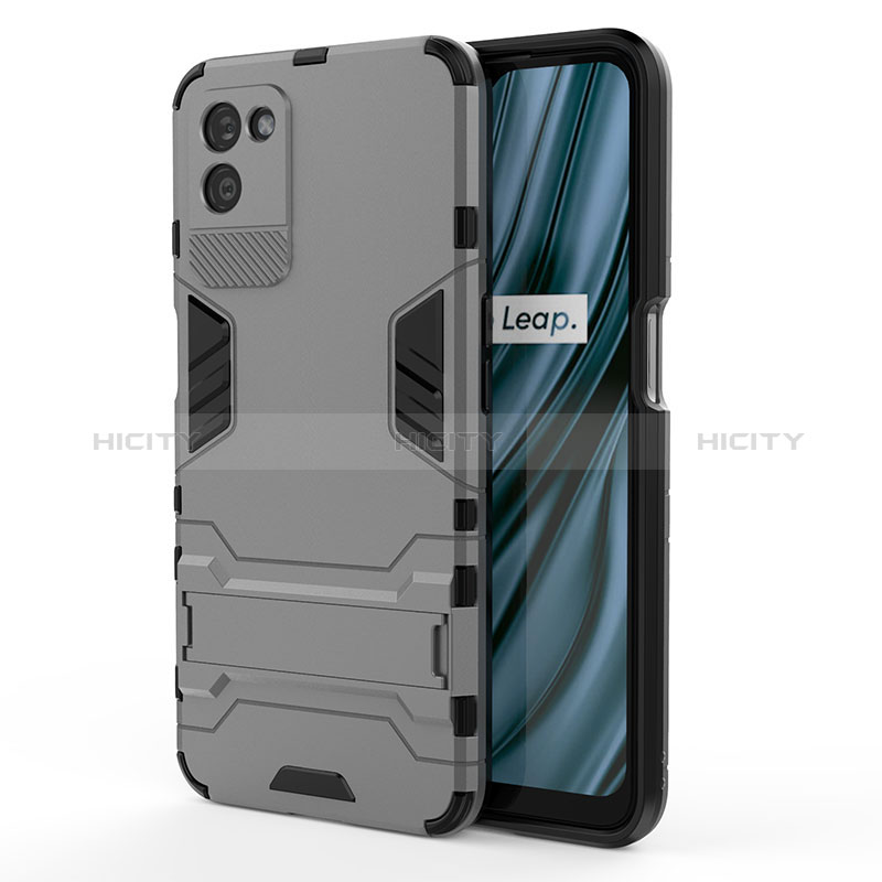 Coque Contour Silicone et Plastique Housse Etui Mat avec Support KC1 pour Realme V11s 5G Gris Plus