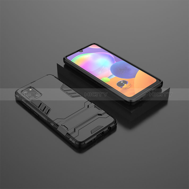 Coque Contour Silicone et Plastique Housse Etui Mat avec Support KC1 pour Samsung Galaxy A31 Noir Plus