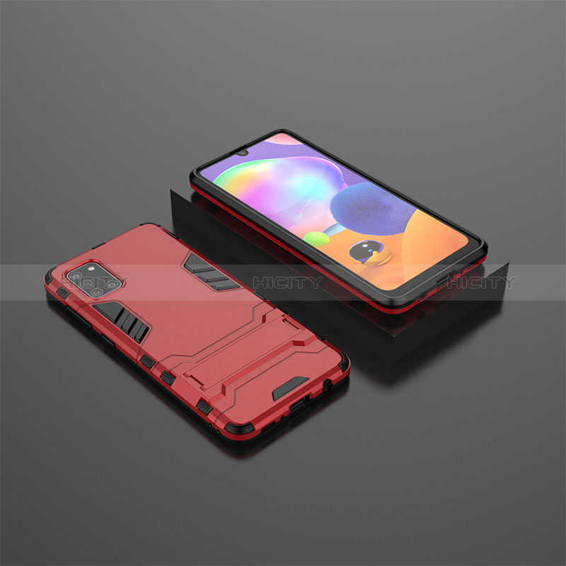 Coque Contour Silicone et Plastique Housse Etui Mat avec Support KC1 pour Samsung Galaxy A31 Rouge Plus