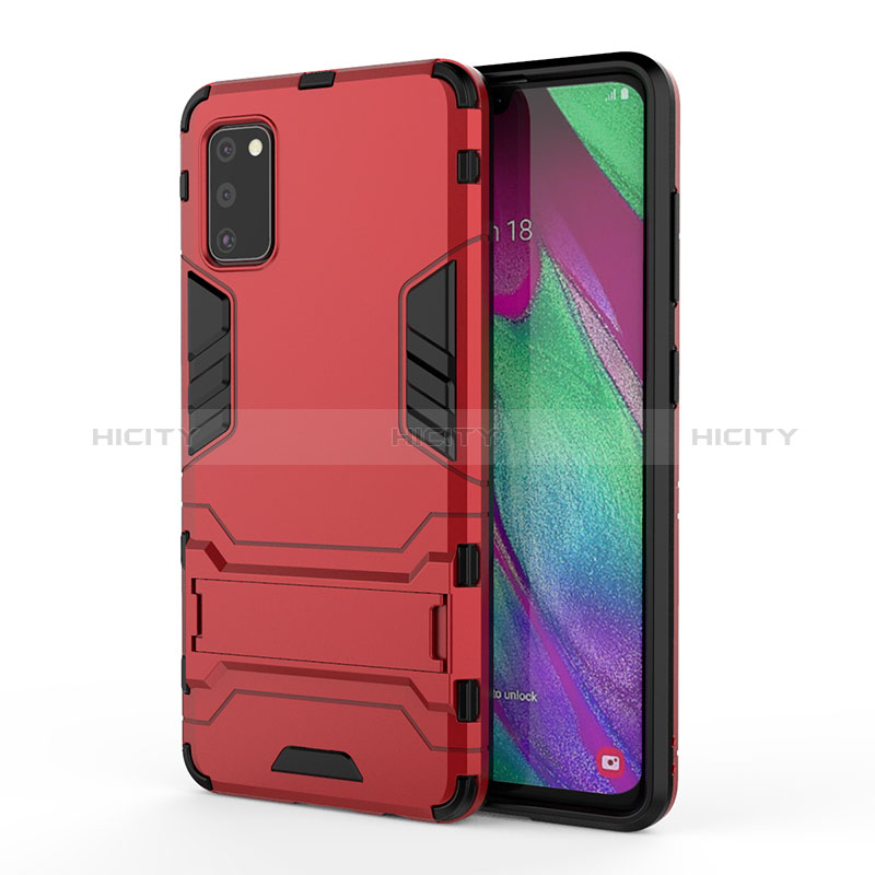 Coque Contour Silicone et Plastique Housse Etui Mat avec Support KC1 pour Samsung Galaxy A41 Rouge Plus