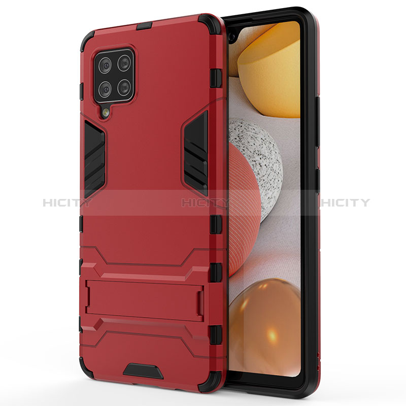 Coque Contour Silicone et Plastique Housse Etui Mat avec Support KC1 pour Samsung Galaxy A42 5G Rouge Plus