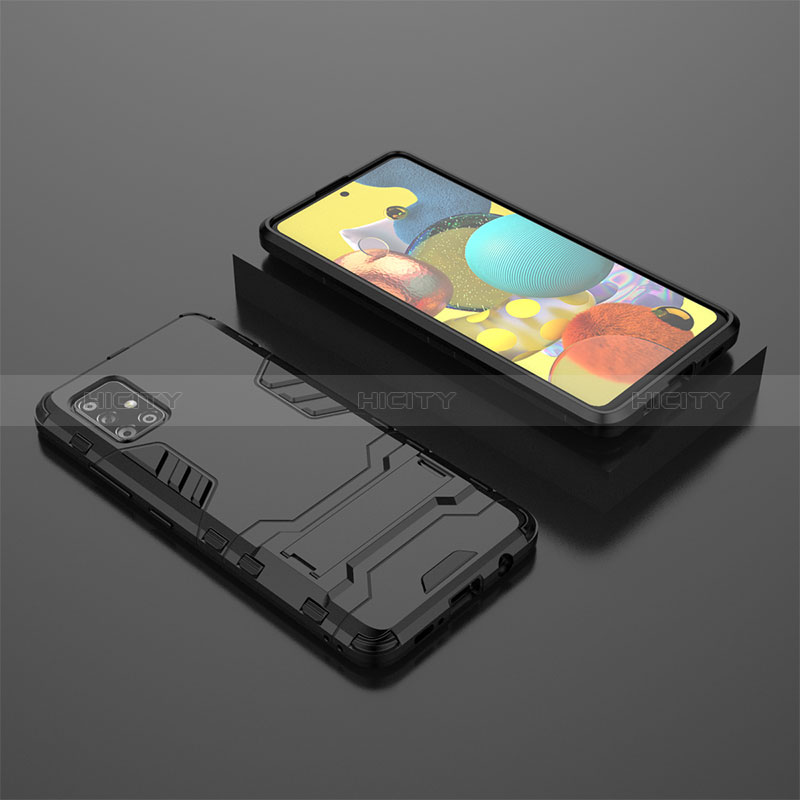 Coque Contour Silicone et Plastique Housse Etui Mat avec Support KC1 pour Samsung Galaxy A51 5G Noir Plus