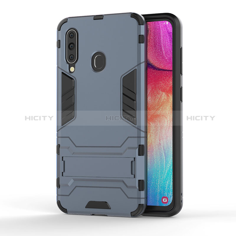 Coque Contour Silicone et Plastique Housse Etui Mat avec Support KC1 pour Samsung Galaxy A60 Bleu Plus