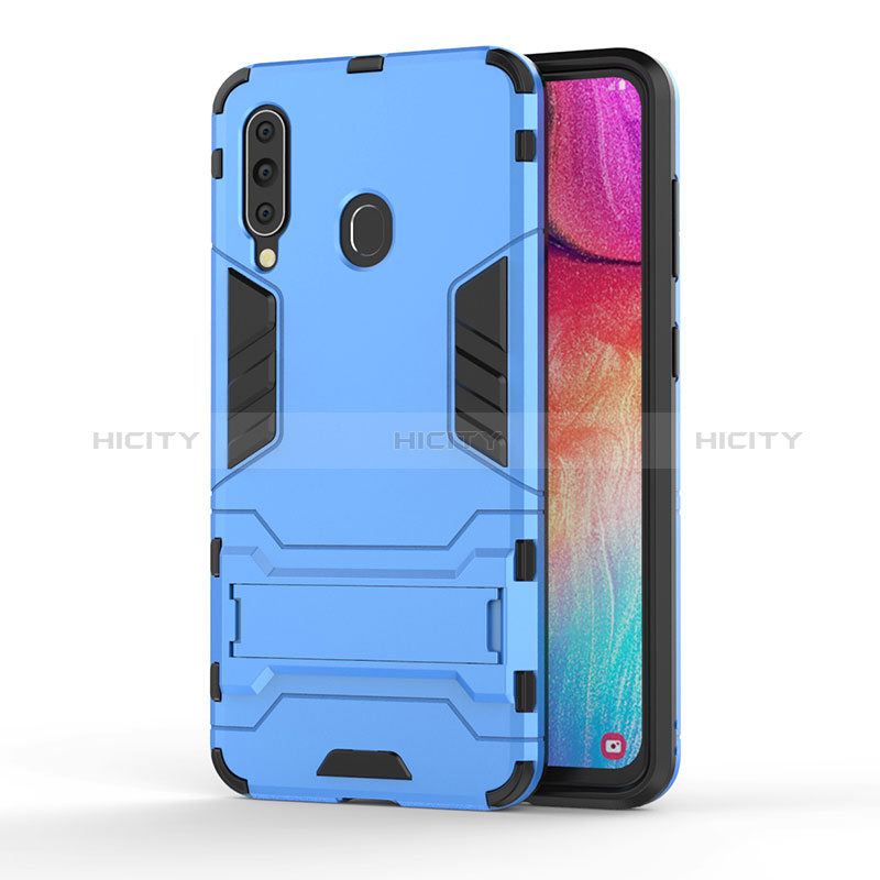 Coque Contour Silicone et Plastique Housse Etui Mat avec Support KC1 pour Samsung Galaxy A60 Bleu Ciel Plus