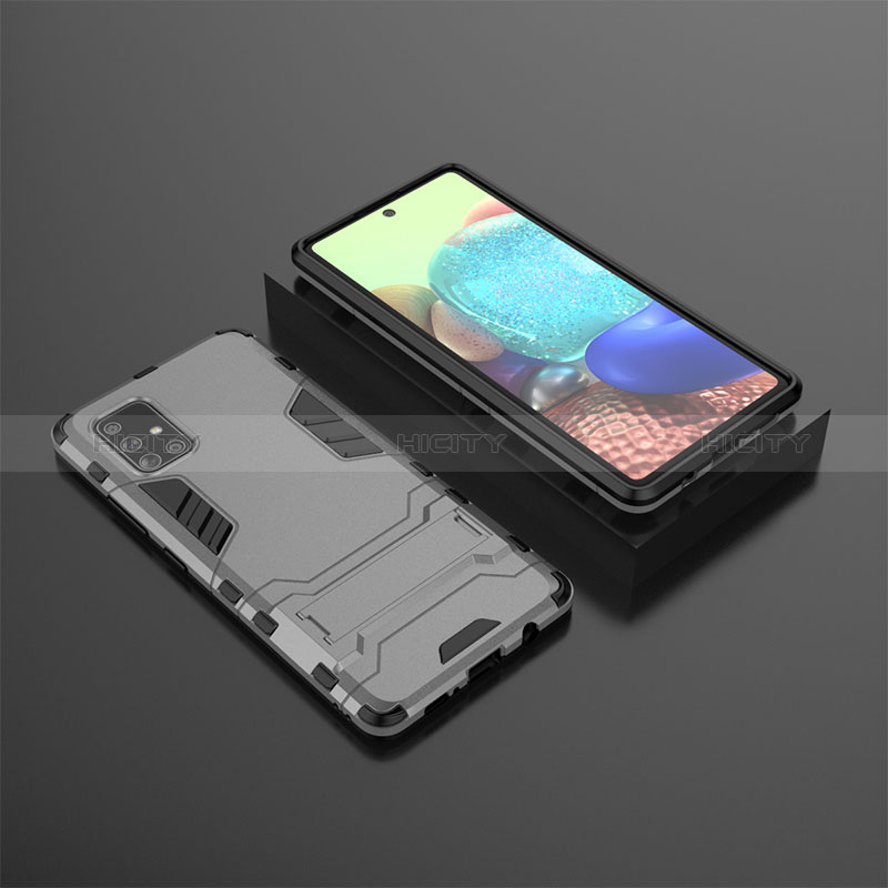 Coque Contour Silicone et Plastique Housse Etui Mat avec Support KC1 pour Samsung Galaxy A71 4G A715 Gris Plus