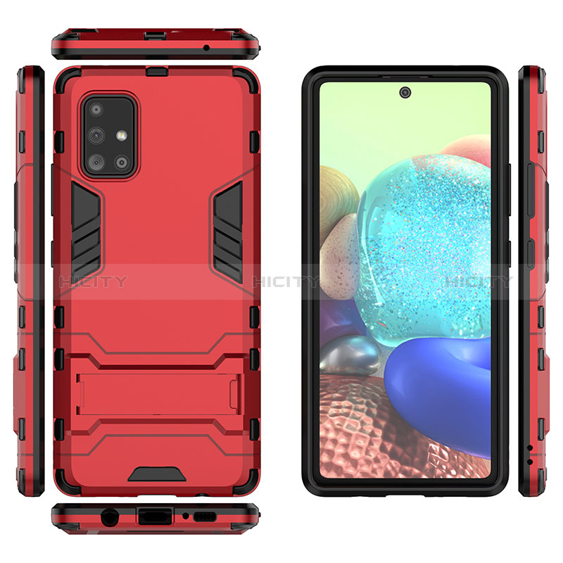 Coque Contour Silicone et Plastique Housse Etui Mat avec Support KC1 pour Samsung Galaxy A71 5G Plus