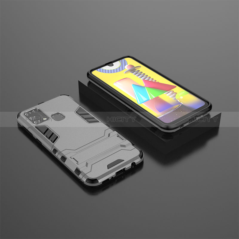 Coque Contour Silicone et Plastique Housse Etui Mat avec Support KC1 pour Samsung Galaxy M31 Gris Plus