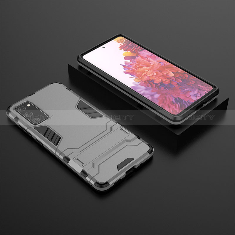 Coque Contour Silicone et Plastique Housse Etui Mat avec Support KC1 pour Samsung Galaxy S20 FE (2022) 5G Gris Plus