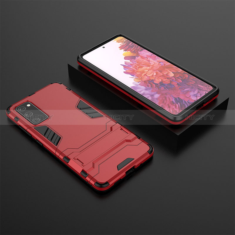 Coque Contour Silicone et Plastique Housse Etui Mat avec Support KC1 pour Samsung Galaxy S20 FE 4G Rouge Plus