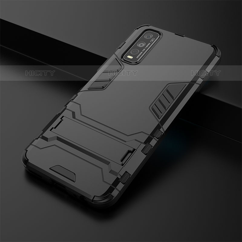 Coque Contour Silicone et Plastique Housse Etui Mat avec Support KC1 pour Vivo iQOO U1 Plus