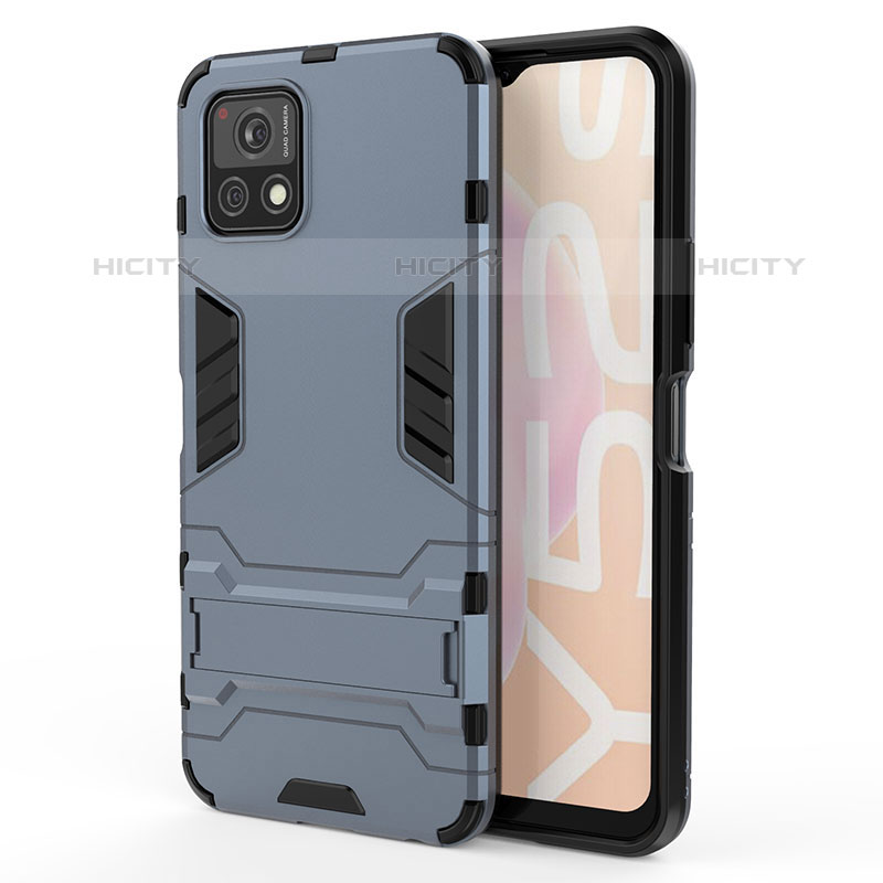 Coque Contour Silicone et Plastique Housse Etui Mat avec Support KC1 pour Vivo iQOO U3 5G Bleu Plus