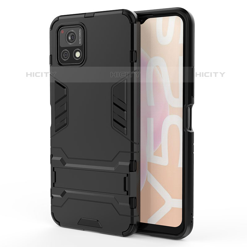 Coque Contour Silicone et Plastique Housse Etui Mat avec Support KC1 pour Vivo iQOO U3 5G Noir Plus