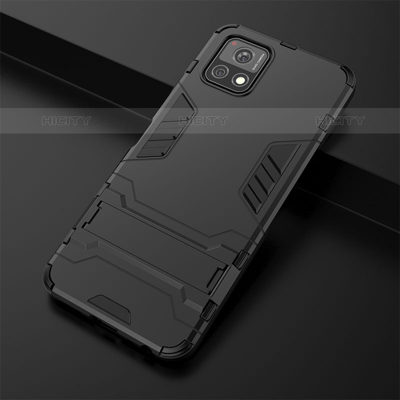 Coque Contour Silicone et Plastique Housse Etui Mat avec Support KC1 pour Vivo iQOO U3 5G Plus