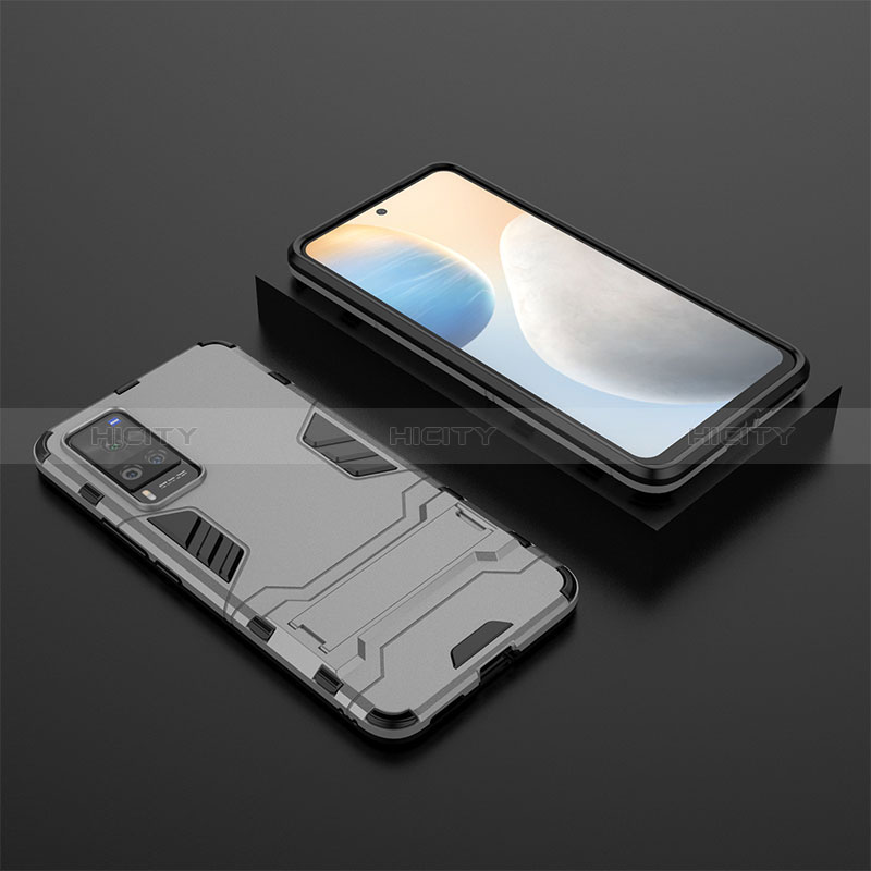 Coque Contour Silicone et Plastique Housse Etui Mat avec Support KC1 pour Vivo X60 Pro 5G Gris Plus