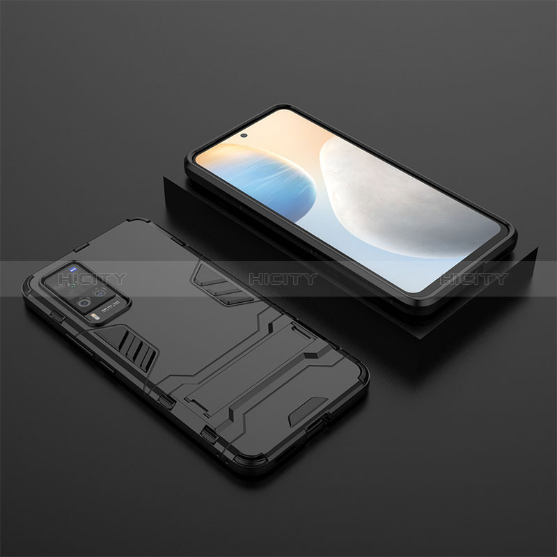 Coque Contour Silicone et Plastique Housse Etui Mat avec Support KC1 pour Vivo X60 Pro 5G Plus