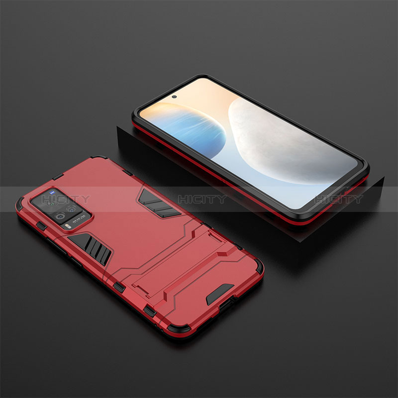 Coque Contour Silicone et Plastique Housse Etui Mat avec Support KC1 pour Vivo X60 Pro 5G Plus