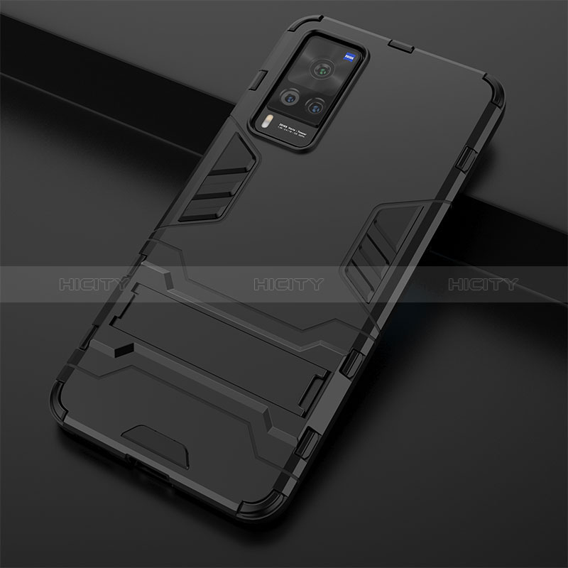 Coque Contour Silicone et Plastique Housse Etui Mat avec Support KC1 pour Vivo X60 Pro 5G Plus