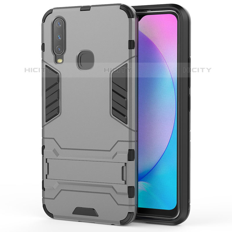 Coque Contour Silicone et Plastique Housse Etui Mat avec Support KC1 pour Vivo Y11 Gris Plus