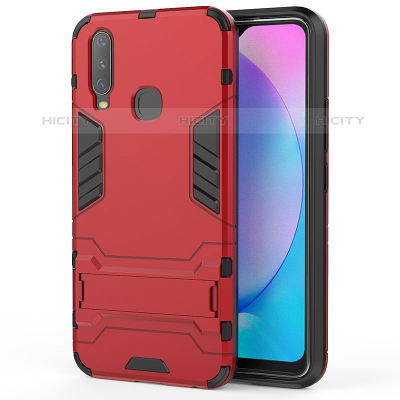 Coque Contour Silicone et Plastique Housse Etui Mat avec Support KC1 pour Vivo Y11 Plus