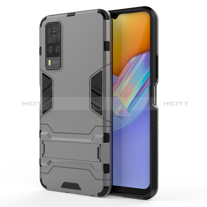 Coque Contour Silicone et Plastique Housse Etui Mat avec Support KC1 pour Vivo Y31 (2021) Gris Plus