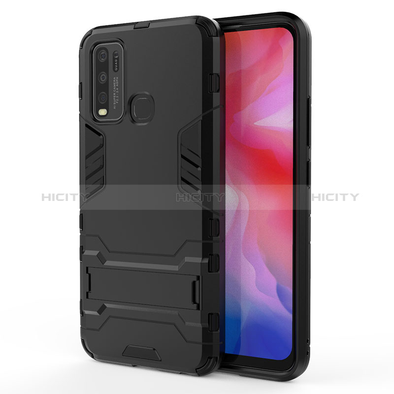 Coque Contour Silicone et Plastique Housse Etui Mat avec Support KC1 pour Vivo Y50 Noir Plus