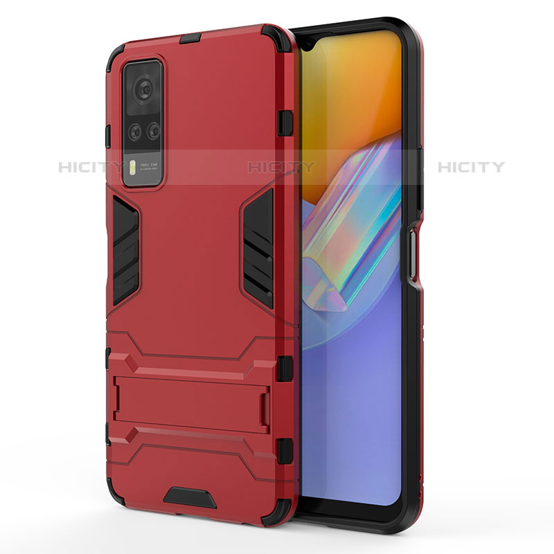 Coque Contour Silicone et Plastique Housse Etui Mat avec Support KC1 pour Vivo Y51A Rouge Plus