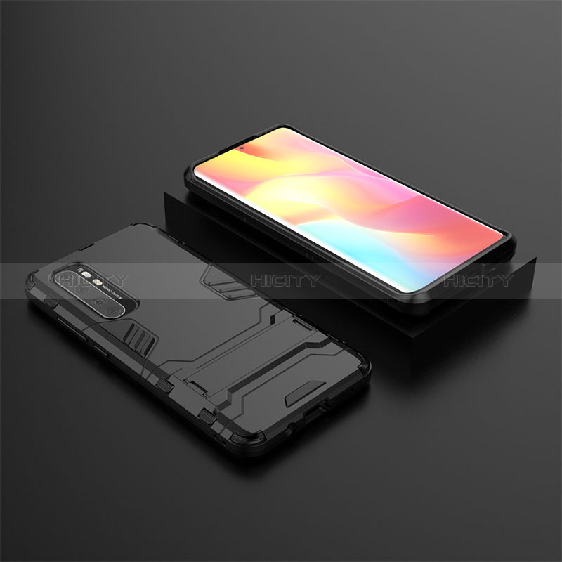 Coque Contour Silicone et Plastique Housse Etui Mat avec Support KC1 pour Xiaomi Mi Note 10 Lite Noir Plus