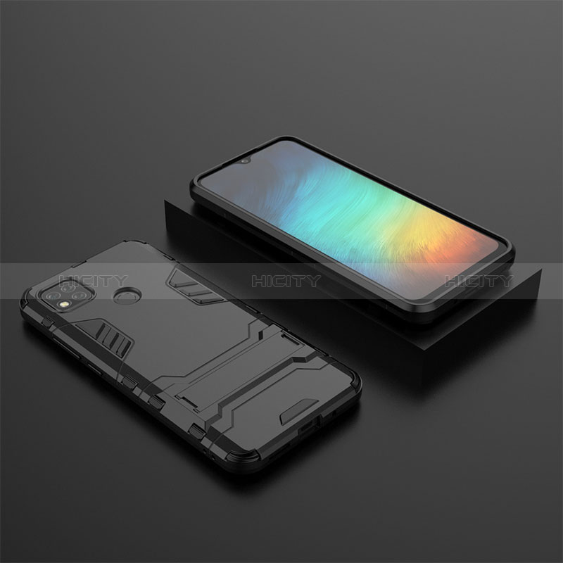 Coque Contour Silicone et Plastique Housse Etui Mat avec Support KC1 pour Xiaomi POCO C3 Noir Plus