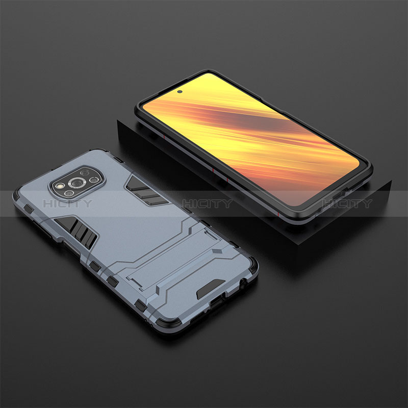 Coque Contour Silicone et Plastique Housse Etui Mat avec Support KC1 pour Xiaomi Poco X3 NFC Bleu Plus