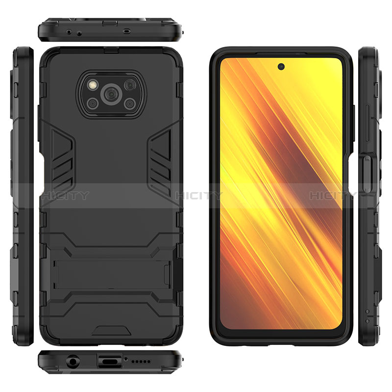 Coque Contour Silicone et Plastique Housse Etui Mat avec Support KC1 pour Xiaomi Poco X3 NFC Plus