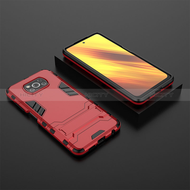 Coque Contour Silicone et Plastique Housse Etui Mat avec Support KC1 pour Xiaomi Poco X3 NFC Plus