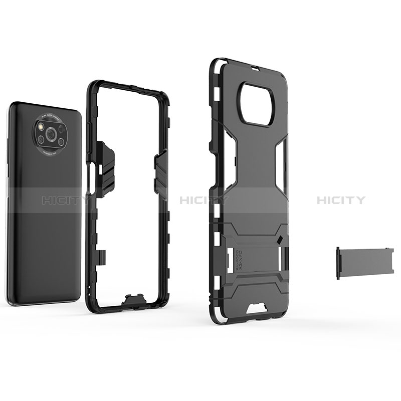 Coque Contour Silicone et Plastique Housse Etui Mat avec Support KC1 pour Xiaomi Poco X3 NFC Plus