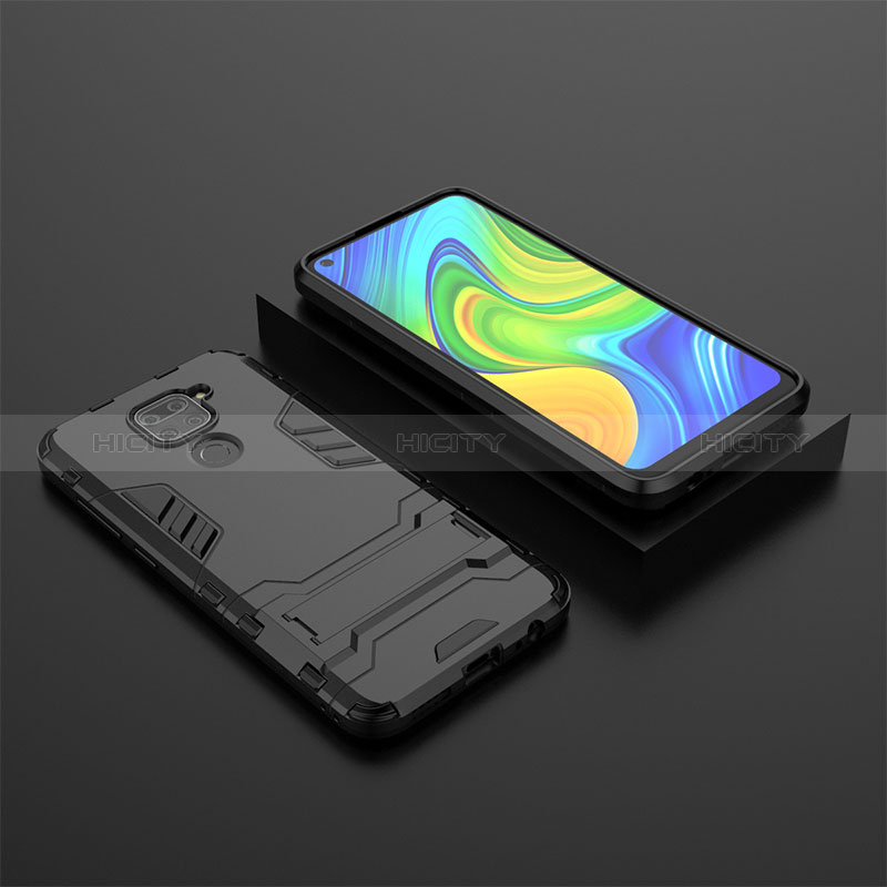 Coque Contour Silicone et Plastique Housse Etui Mat avec Support KC1 pour Xiaomi Redmi 10X 4G Noir Plus