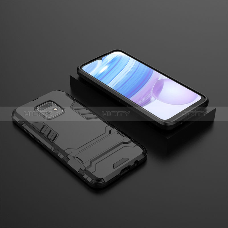 Coque Contour Silicone et Plastique Housse Etui Mat avec Support KC1 pour Xiaomi Redmi 10X 5G Noir Plus