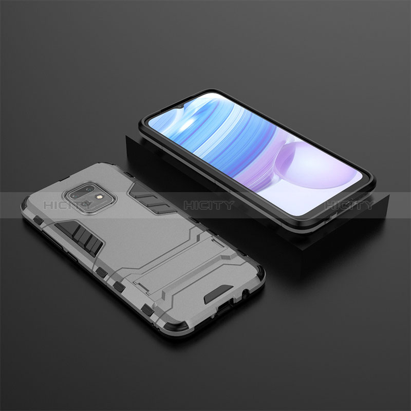 Coque Contour Silicone et Plastique Housse Etui Mat avec Support KC1 pour Xiaomi Redmi 10X Pro 5G Gris Plus