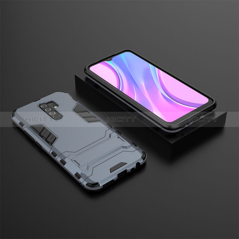 Coque Contour Silicone et Plastique Housse Etui Mat avec Support KC1 pour Xiaomi Redmi 9 Bleu Plus