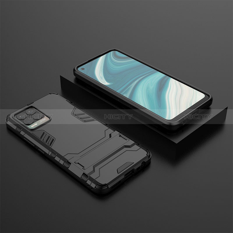 Coque Contour Silicone et Plastique Housse Etui Mat avec Support KC2 pour Realme 8 Pro Noir Plus