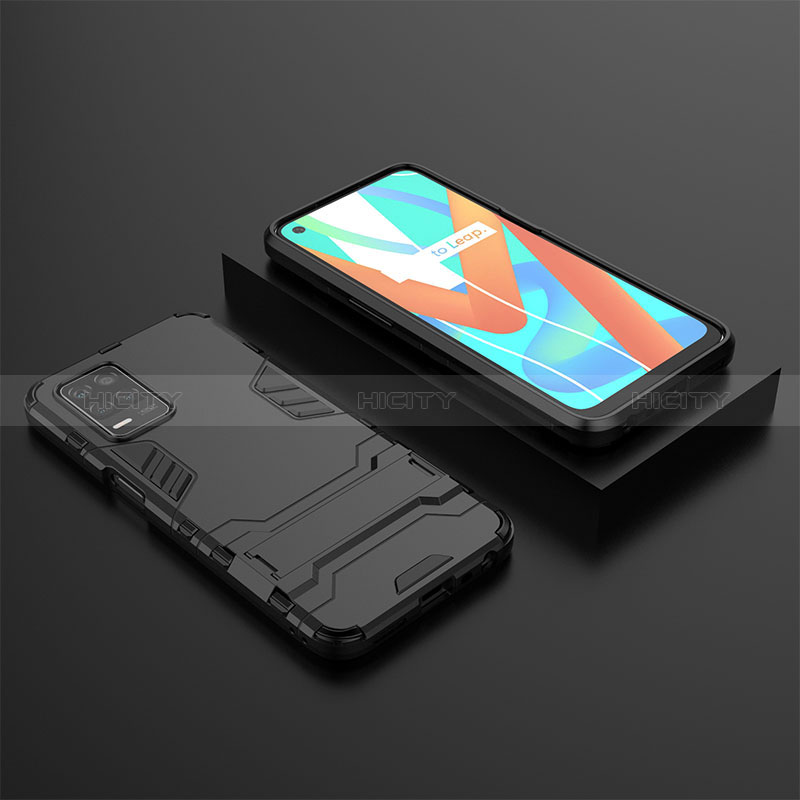 Coque Contour Silicone et Plastique Housse Etui Mat avec Support KC2 pour Realme 8s 5G Noir Plus