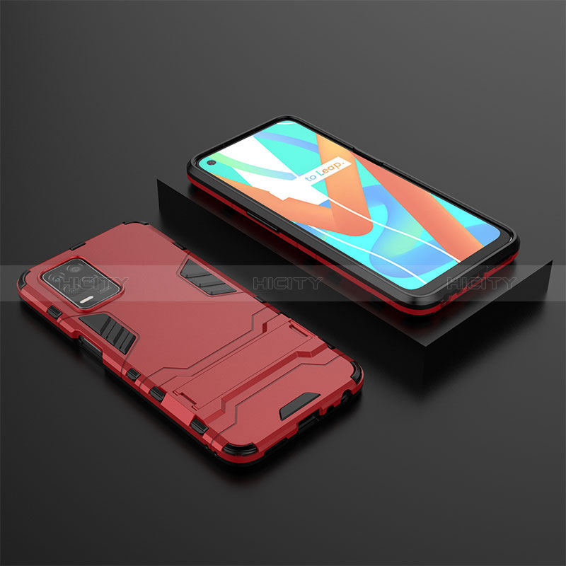 Coque Contour Silicone et Plastique Housse Etui Mat avec Support KC2 pour Realme 8s 5G Rouge Plus