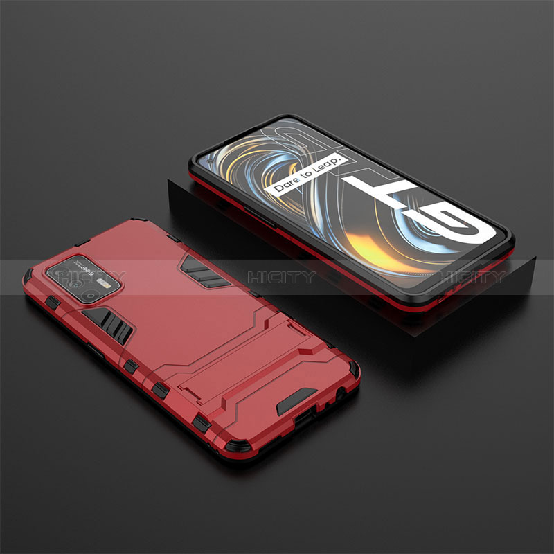 Coque Contour Silicone et Plastique Housse Etui Mat avec Support KC2 pour Realme GT 5G Rouge Plus