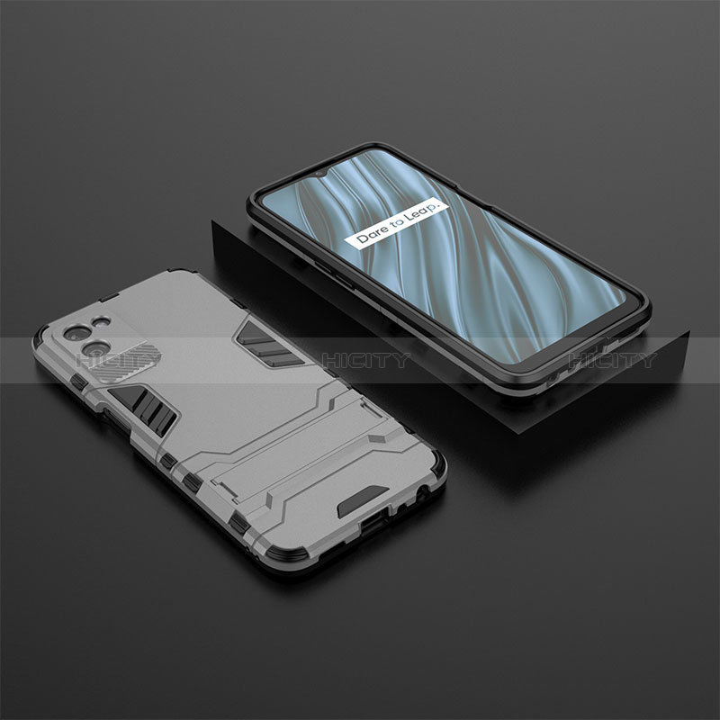 Coque Contour Silicone et Plastique Housse Etui Mat avec Support KC2 pour Realme V11 5G Gris Plus