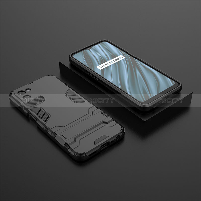 Coque Contour Silicone et Plastique Housse Etui Mat avec Support KC2 pour Realme V11 5G Noir Plus