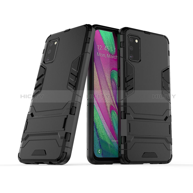 Coque Contour Silicone et Plastique Housse Etui Mat avec Support KC2 pour Samsung Galaxy A41 Noir Plus