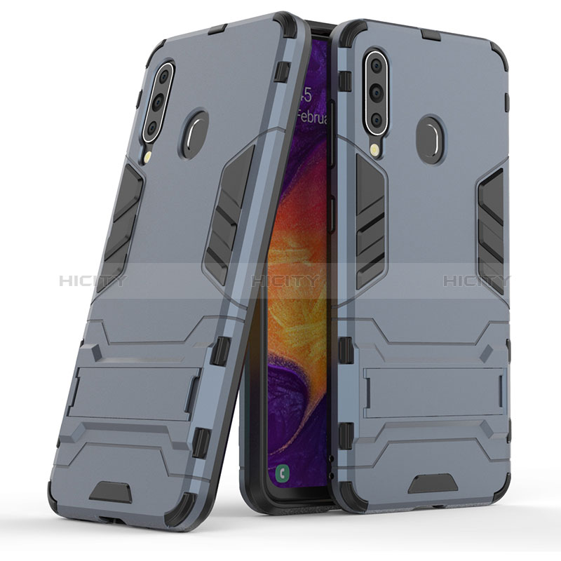 Coque Contour Silicone et Plastique Housse Etui Mat avec Support KC2 pour Samsung Galaxy A60 Bleu Plus