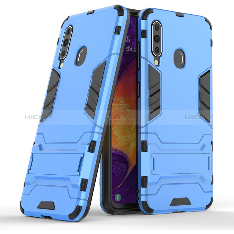 Coque Contour Silicone et Plastique Housse Etui Mat avec Support KC2 pour Samsung Galaxy A60 Bleu Ciel Plus