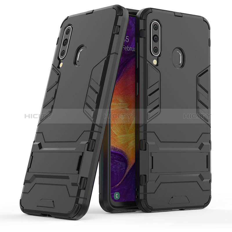 Coque Contour Silicone et Plastique Housse Etui Mat avec Support KC2 pour Samsung Galaxy A60 Noir Plus