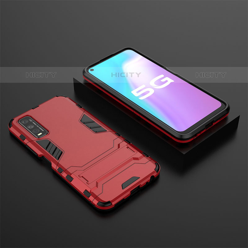 Coque Contour Silicone et Plastique Housse Etui Mat avec Support KC2 pour Vivo iQOO U1 Rouge Plus