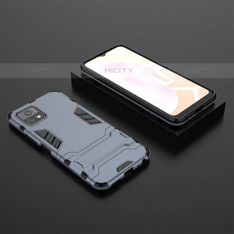 Coque Contour Silicone et Plastique Housse Etui Mat avec Support KC2 pour Vivo iQOO U3x 5G Bleu Plus